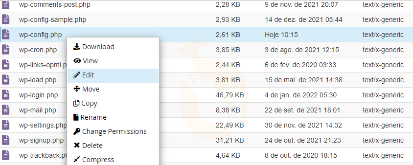 Editando arquivo wp-config.php