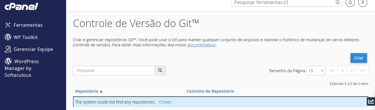 Controle de Versão do Git no cPanel