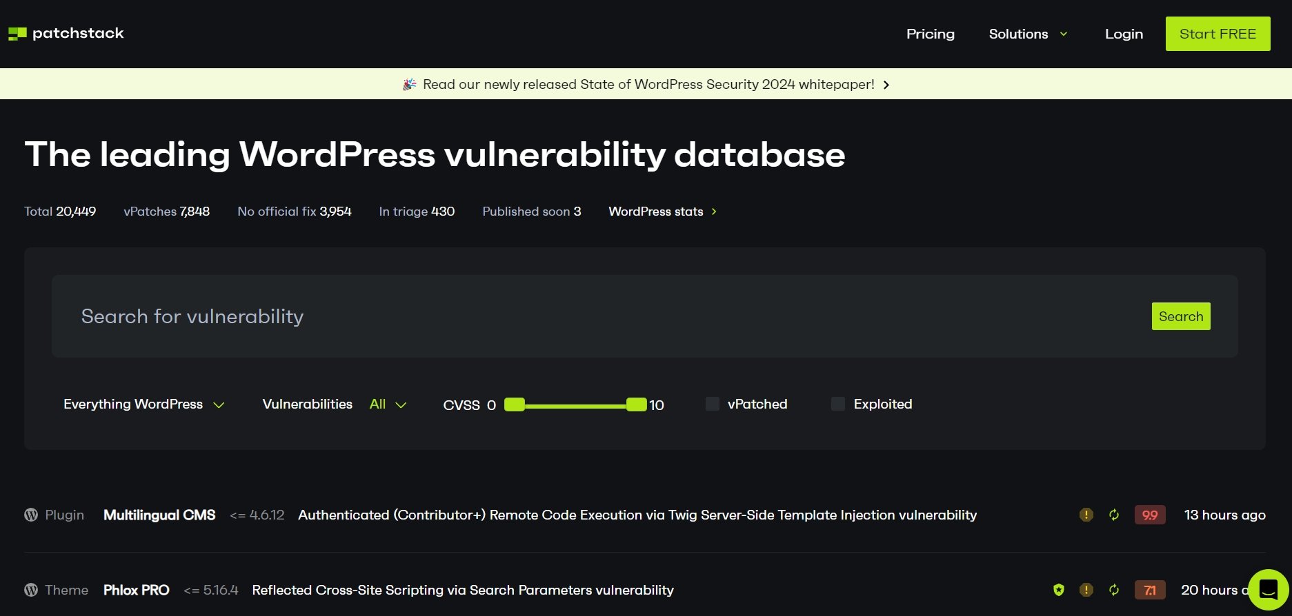 Base de dados de vulnerabilidades patchstack wordpress