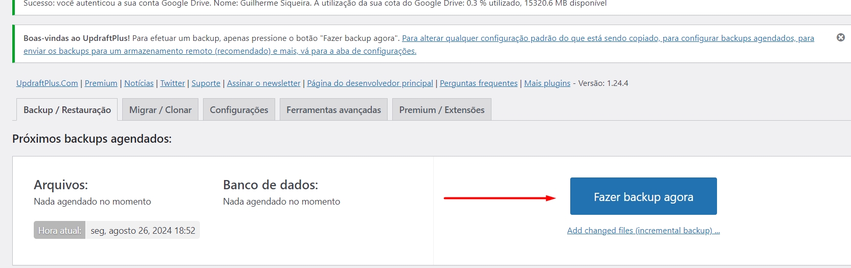 Fazer backup do WordPress com UpdraftPlus