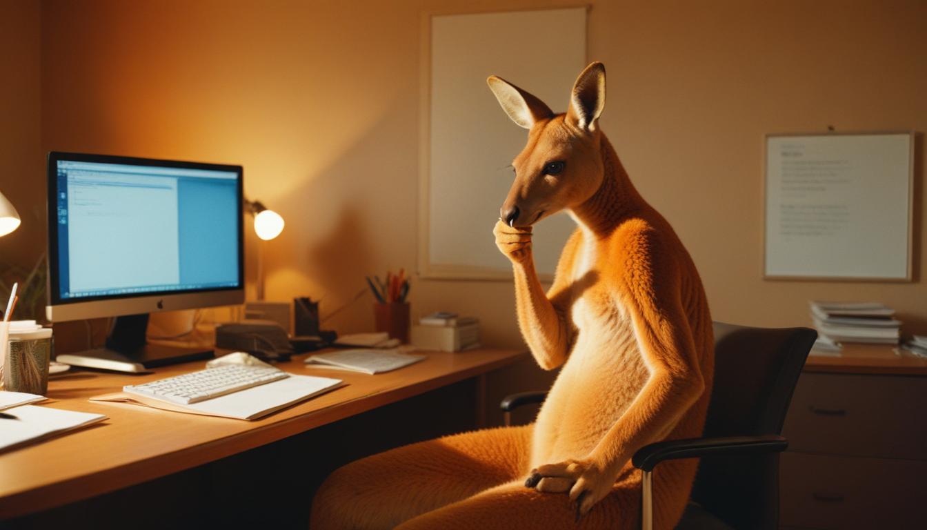 Kangaroo olhando ao PC com erro 404 no WordPress