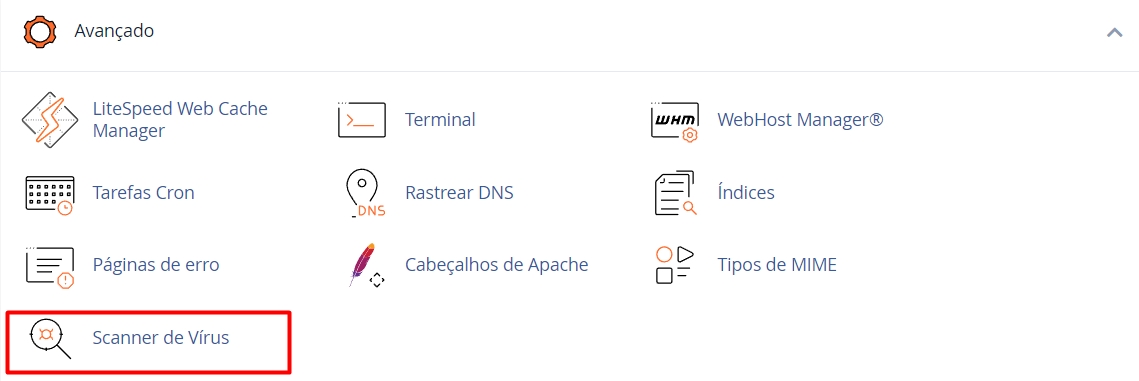 Scanner de virus Antivírus Antimalware no cPanel