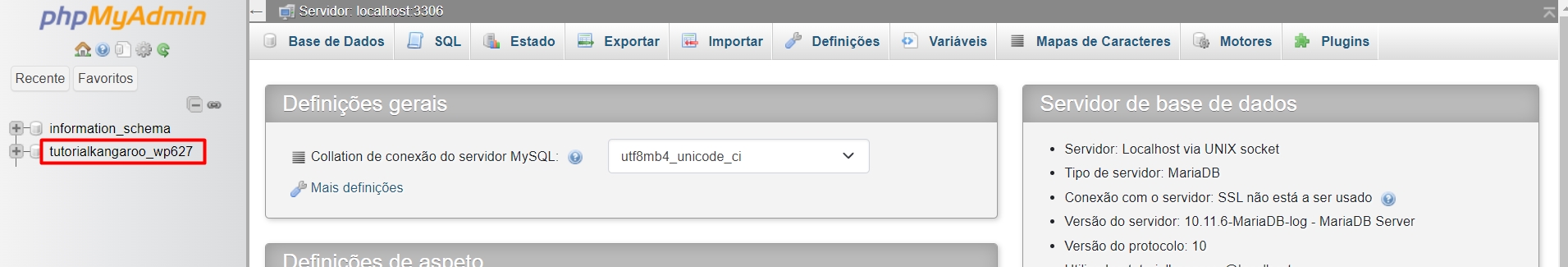 banco de dados no phpmyadmin