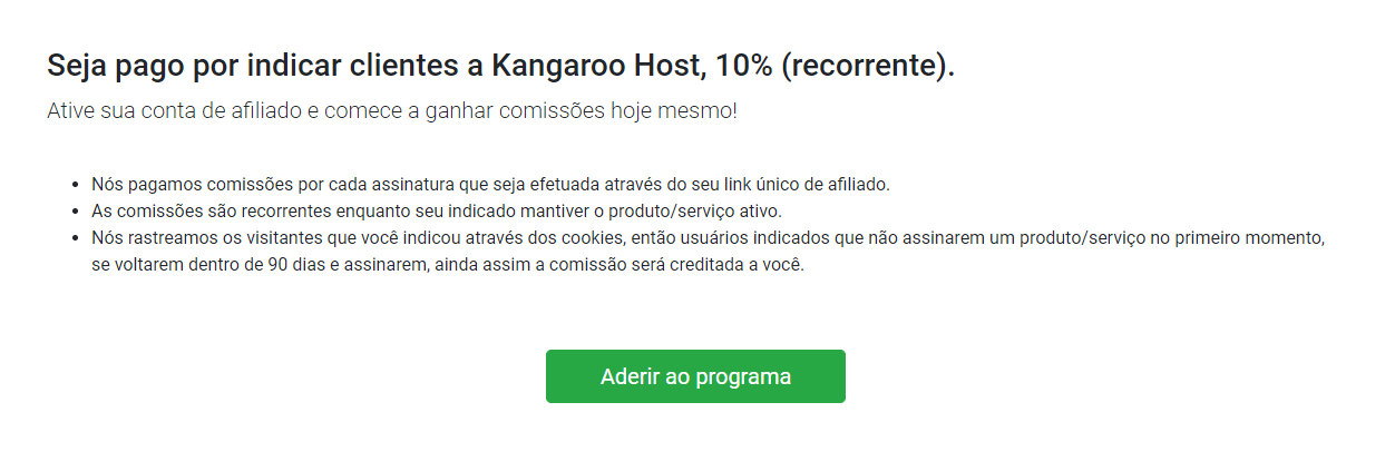 Aderir ao programa de afiliado Kangaroo Host