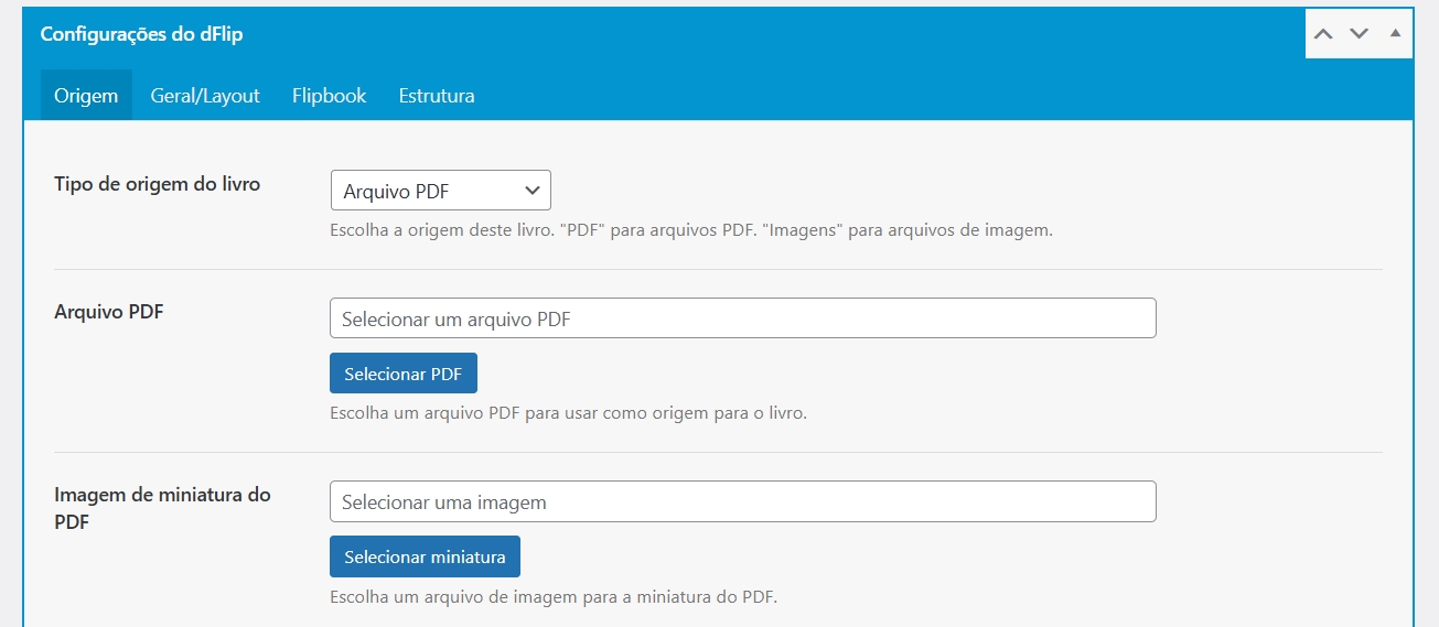 Configuracoes do arquivo PDF