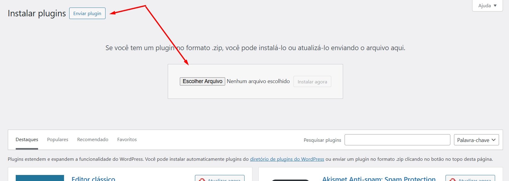 Enviar arquivo de plugin wordpress