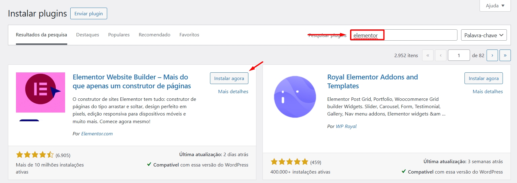 Instalando plugin elementor no wordpress