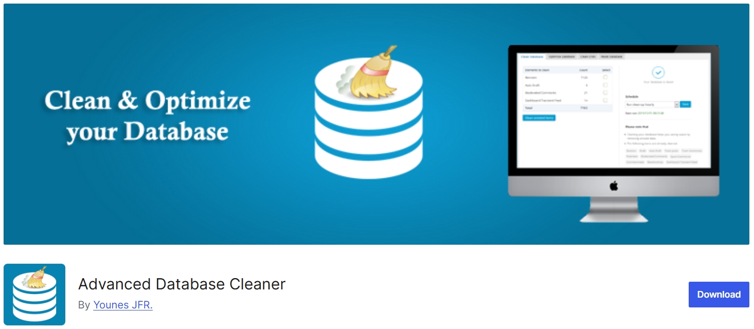 Plugin WordPress Advanced Database Cleaner para limpeza de posts, comentarios, revisoes