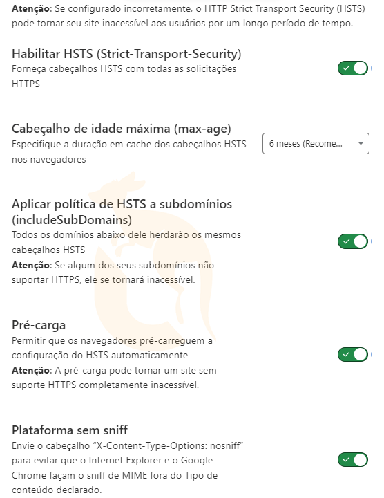 Parâmetros do HSTS