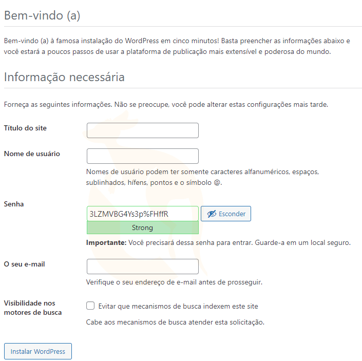 Configuração da instalação