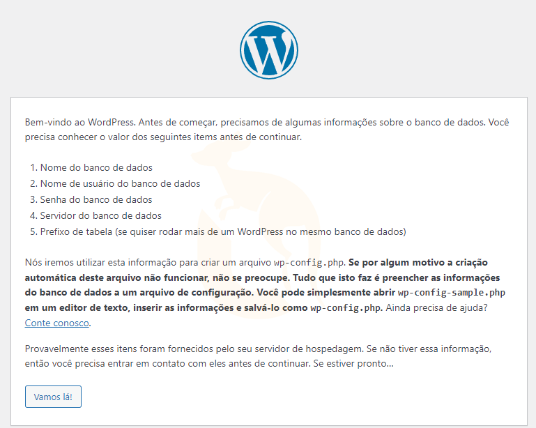 Tela instalação WP