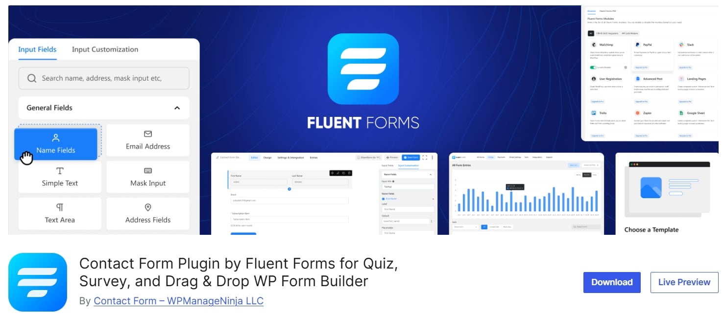 Plugin Fluent Forms formulário contato WordPress