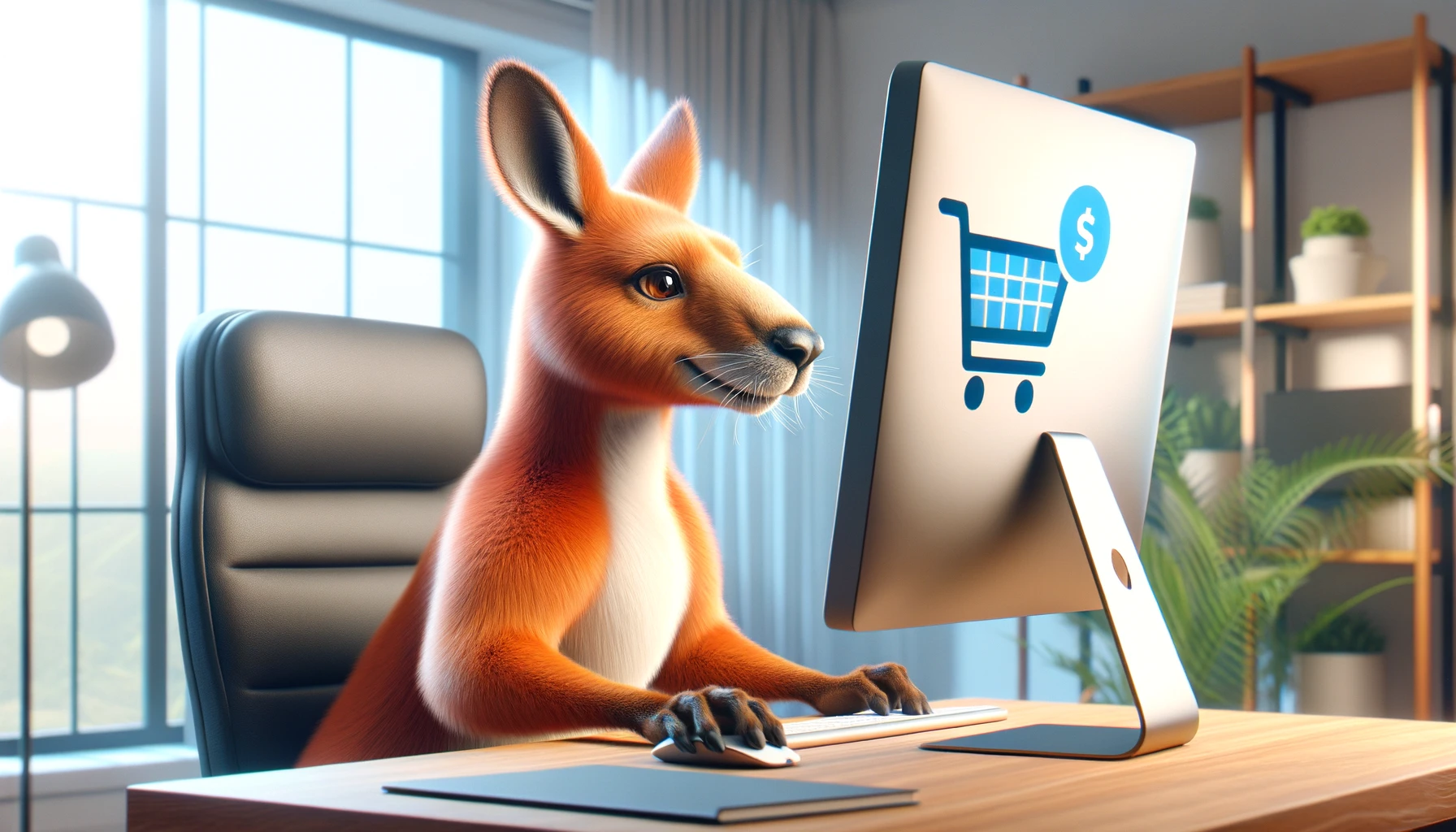 Kangaroo pesquisando no PC sobre o WooCommerce